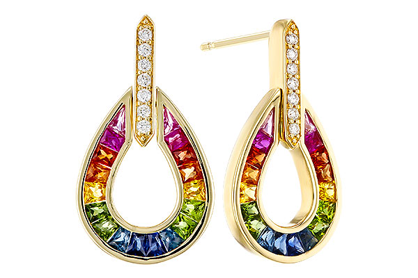 G320-30845: EARRINGS 1.18 MULTI-COLOR SAPP 1.25 TGW